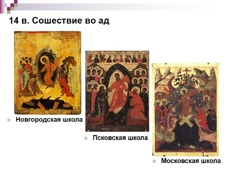 14 в. Сошествие во ад Новгородская школа Московская школа Псковская школа 14 в. Сошествие во ад Новгородская школа Московская школа Псковская школа